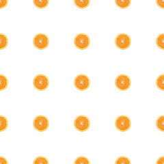 Seamless pattern of isolated slices of orange. Wallpaper for background, design and packaging.