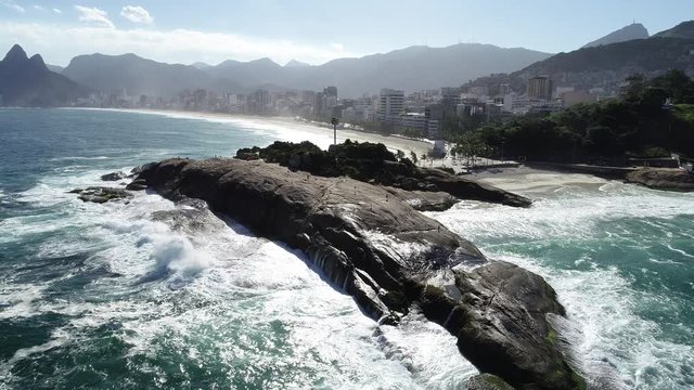 Rio de Janeiro, Ipanema Beach - arpoador stone, drone view