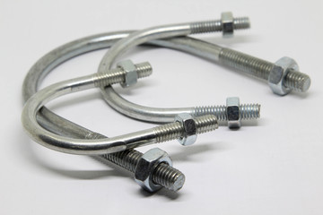 U-bolts screw-nut on white background.