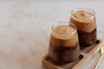 Two glasses with iced coffee drink