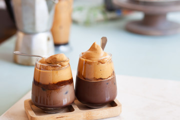 Two glasses with iced coffee drink