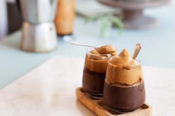 Two glasses with iced coffee drink