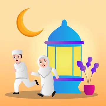 Illustration vector graphic of Muslim couple who are running. Perfect for  Ramadan illustrations Stock Vector | Adobe Stock
