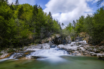 Fototapeta na wymiar Beautiful Mostnica gorge with green water near Bohinj