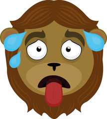 Vector illustration of the face of a cartoon lion, exhausted