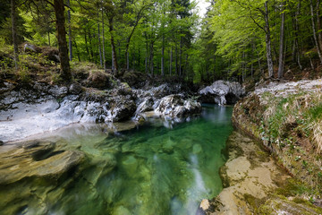 Naklejka na ściany i meble Beautiful Mostnica gorge with green water near Bohinj
