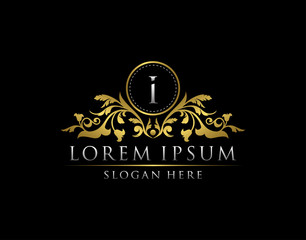 Luxury Gold I Letter Logo template in vector for Restaurant, Royalty, Boutique, Cafe, Hotel, Heraldic, Jewelry, Fashion and other vector illustration