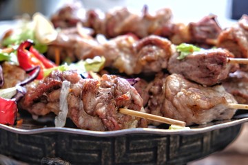 shish kebab on skewers