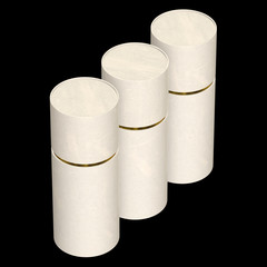 Kraft paper cardboard tube package with gold part mock up. 3d render on black background.