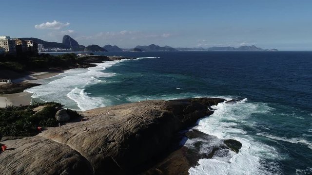 Beautiful drone image approaching Arpoador Rock. Rio - Brazil