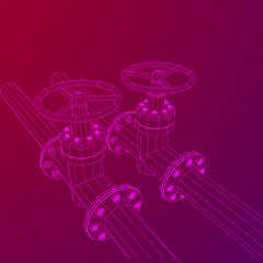 Oil pipeline with valve business concept. Finance economy polygonal petrol production. Petroleum fuel industry transportation line. Wireframe low poly mesh vector illustration.