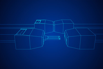 Safety auto seat belt inserted and open. Wireframe low poly mesh vector illustration.