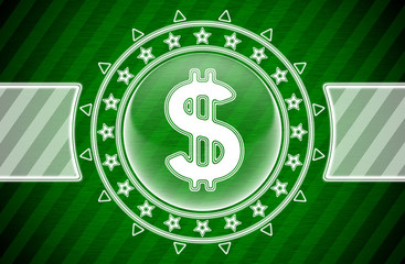 Dollar icon in circle shape and green striped background. Illustration.