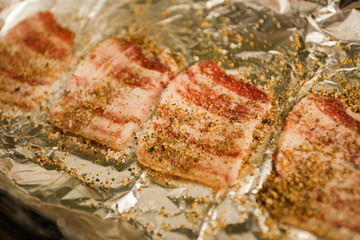Preparation of billet, balyk with salt and pepper. Foil roasting
