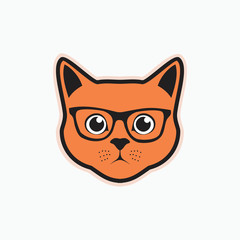 cat with glasses - flat cat icon or logo