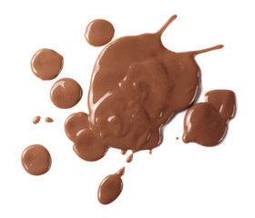 Chocolate cream spread isolated on white background, top view