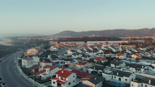 PAN DRONE FOOTAGE - Beautiful aerial vibrant view of Esposende in Portugal. 
