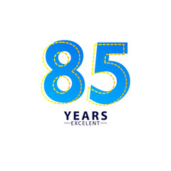 85 Years Excellent Anniversary Celebration Blue Dash Vector Template Design Illustration