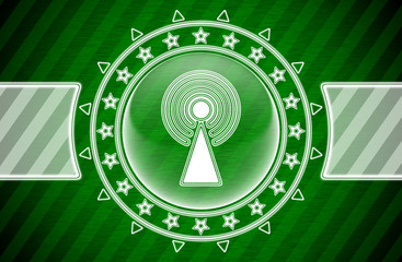 Antenna icon in circle shape and green striped background. Illustration.