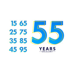 55 Years Excellent Anniversary Celebration Blue Dash Vector Template Design Illustration
