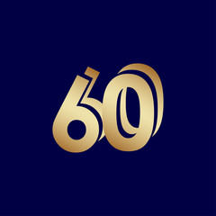 60 Years Anniversary Celebration Blue Gold Vector Template Design Illustration