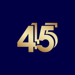45 Years Anniversary Celebration Blue Gold Vector Template Design Illustration