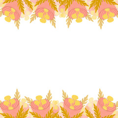 Naklejka na ściany i meble Floral pattern, square frame. Exotic pink flowers. Delicate illustration for wedding and holiday printing.
