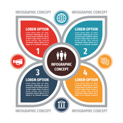 Infographic business concept illustration. Big data creative banner. Abstract layout with circle, arrows, icons. Four option steps. Design elements. 
