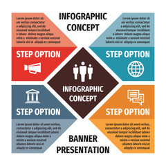 Infographic business concept illustration. Big data creative banner. Abstract layout with icons. Four option steps. Design elements. 