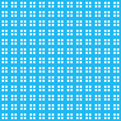 Seamless geometric pattern. White square on blue background. Simple repeat ornament. Vector illustration