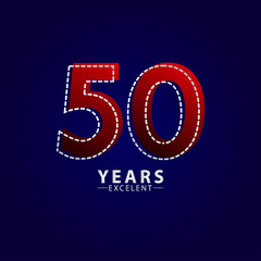 50 Years Excellent Anniversary Celebration Red Dash Line Vector Template Design Illustration