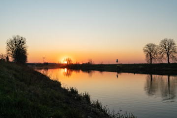 Sunset at the Havel Canal near Schoenwalde in Brandenburg, Germany