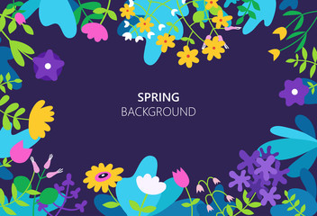 Naklejka na ściany i meble Natural flower frame in flat vector style - spring template for social media banners, cards and landing pages.