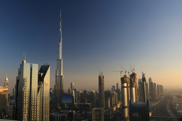Fototapeta na wymiar The Dubai skyline during sunset