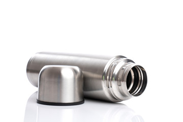 An aluminum opened flask isolated on white background