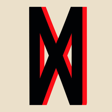 Scandinavian ancient magic symbol rune dagaz. The symbol is black and red isolated. The symbol is made in a flat style, suitable for icons and buttons.