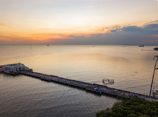 Aerial view landscape of Bang Pu Recreation Center with sunset sky