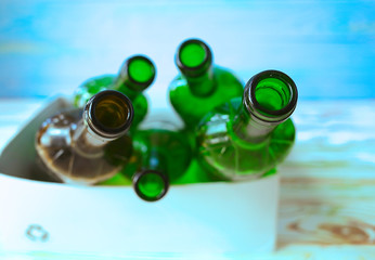 Sorting garbage and waste. Prepared glass bottles. Stop plastic. Ecology. Recycling concept. Zero waste