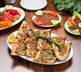 Minced Meat Pizza, Pita. Traditional Turkish cuisine