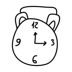 Hand drawn doodle alarm clock icon. Single element isolated on white background. Vector stock illustration.