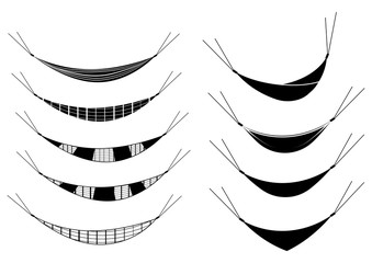 Set of hammocks. Different types of hammocks in outline and glyph style. Flat ilustration, isolated on white background. Vector
