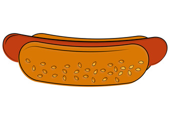 Hot dog. Weiner buns with sausage inside. Hot dog in flat style, isolated on white background. Fast food for poster, menus, brochure, sign boards, web and icon street food. Vector