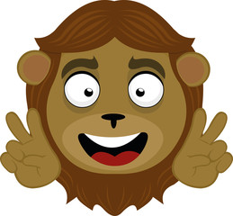Vector illustration of a cartoon lion making the peace and love sign
