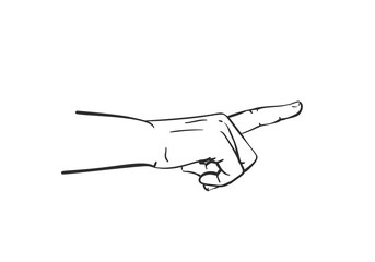 Fototapeta na wymiar Hand with pointing finger gesture. Hand drawn vector linear illustration