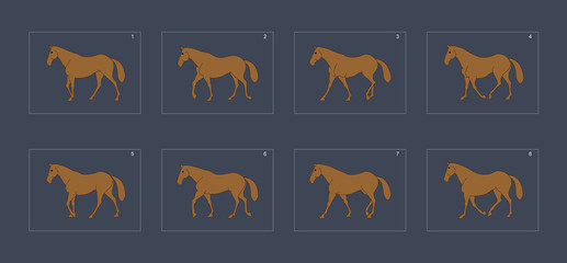 horse walk cycle animation sprite sheet.