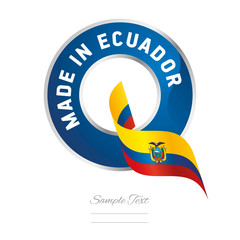 Made in Ecuador flag ribbon Quality Q sign logo blue color label button banner