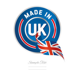 Fototapeta premium Made in UK flag ribbon Quality sign logo blue color label button banner