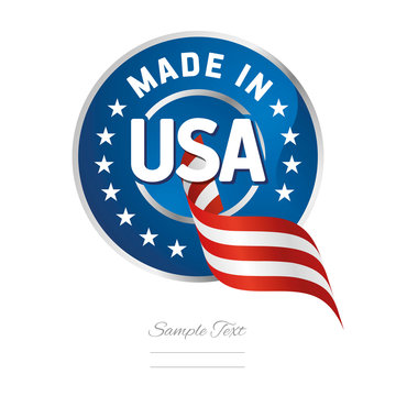 Made in USA flag ribbon Quality sign logo blue color label button banner