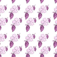 Fototapeta na wymiar Apple blossom seamless pattern drawn with simple pencil. Spring print for textile, fabric, wrapping, wallpaper