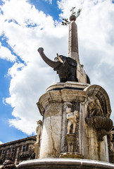 Sicily, Catania elephant symbol of the square, architecture of the city of Sicily. Cathedral Baroque culture 